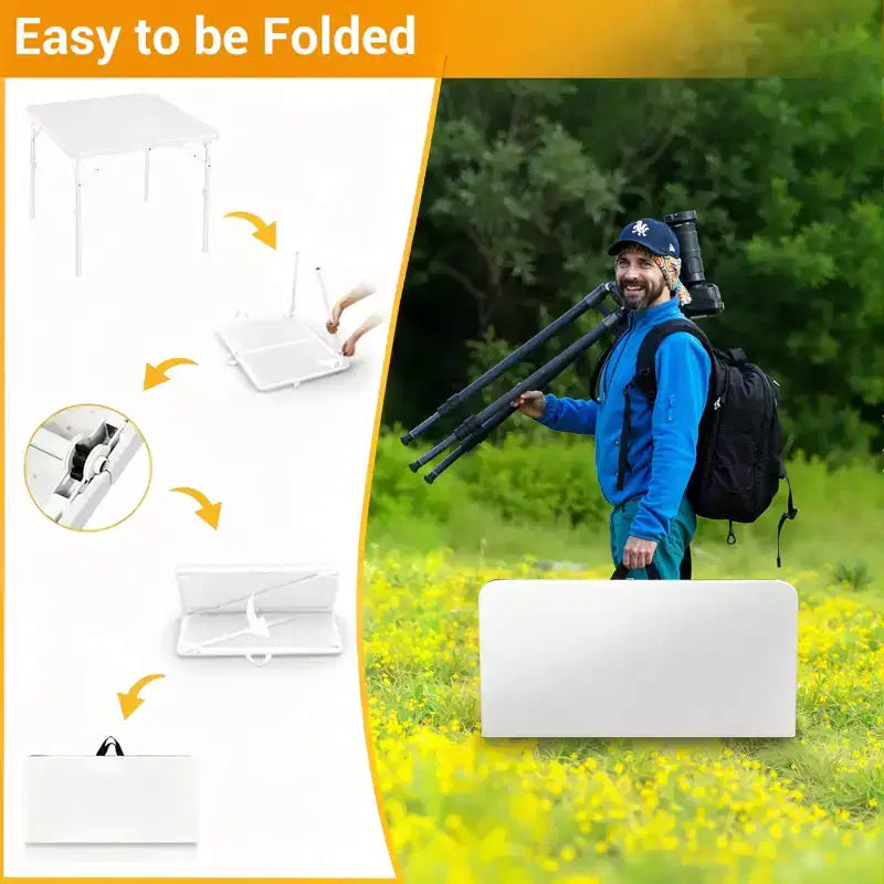 Tavolo Pieghevole Quadrato Bianco, 4 Posti, Portatile
