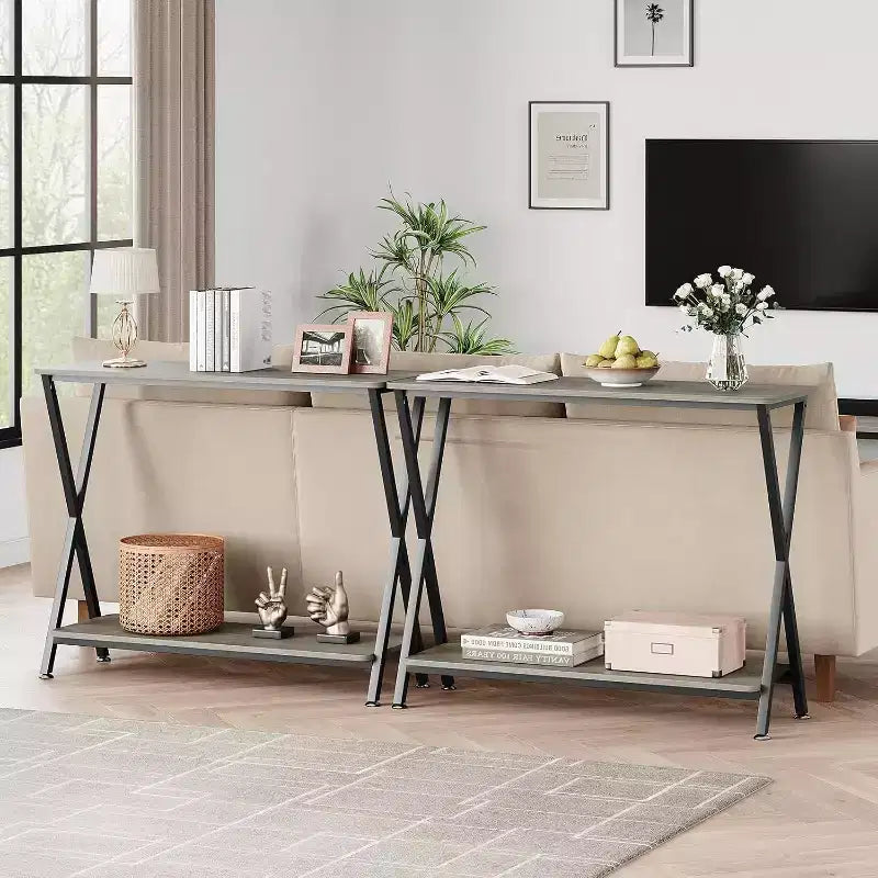 Consolle da Ingresso a 2 Livelli Stretta Marrone/Grigio – 31" e 41" | Stile Industriale | Montaggio da 1 Persona