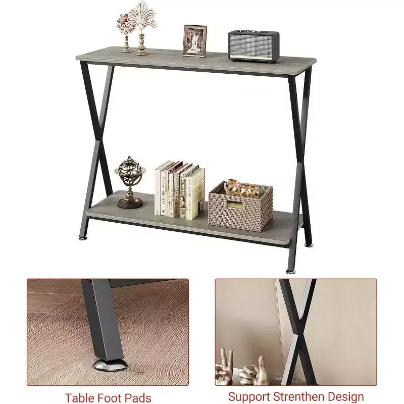 Consolle da Ingresso a 2 Livelli Stretta Marrone/Grigio – 31" e 41" | Stile Industriale | Montaggio da 1 Persona