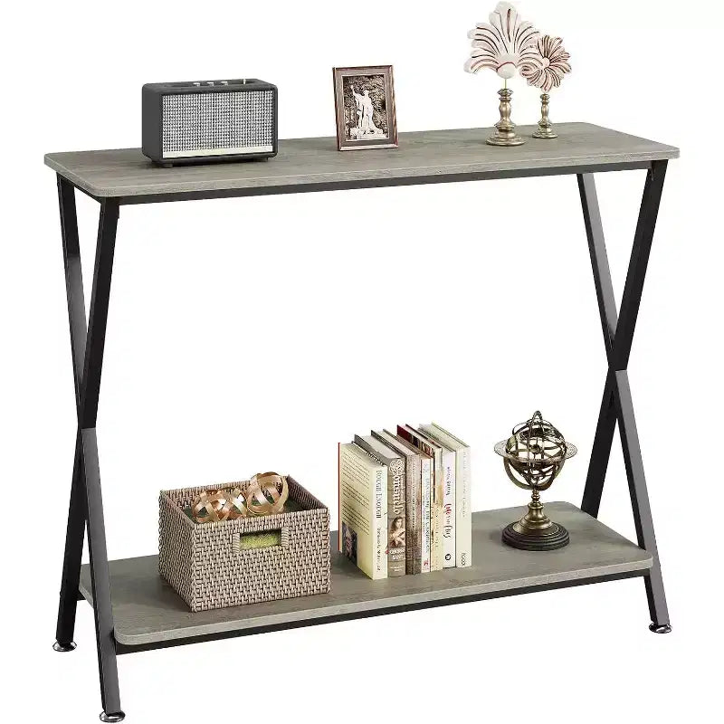 Consolle da Ingresso a 2 Livelli Stretta Marrone/Grigio – 31" e 41" | Stile Industriale | Montaggio da 1 Persona