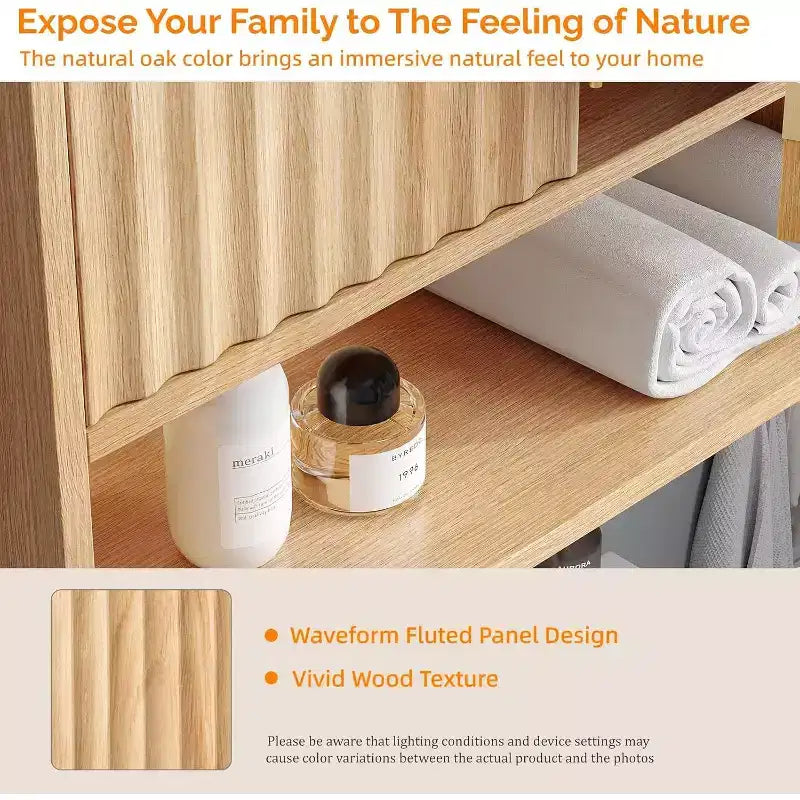 Pensile scanalato in rovere naturale – Mobiletto da bagno a 2 ripiani