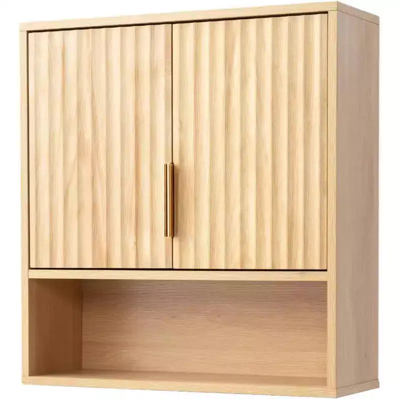 Pensile scanalato in rovere naturale – Mobiletto da bagno a 2 ripiani