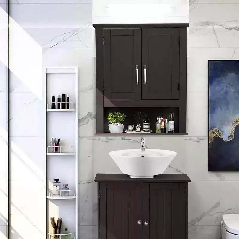 Mobiletto pensile da bagno Espresso con 2 ante, mensola regolabile, singolo