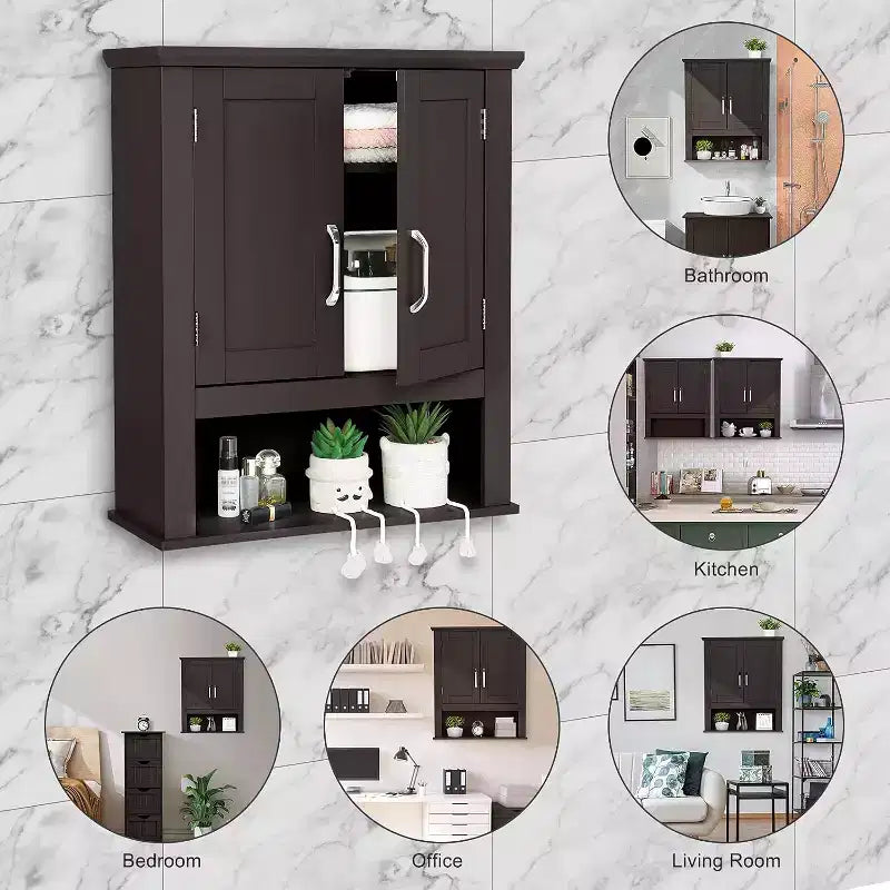 Mobiletto pensile da bagno Espresso con 2 ante, mensola regolabile, singolo