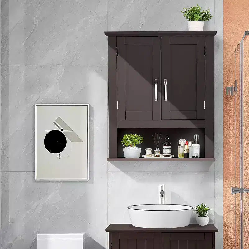 Mobiletto pensile da bagno Espresso con 2 ante, mensola regolabile, singolo