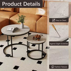 Set di 2 tavolini da caffè rotondi impilabili – Marrone / Grigio / Bianco / Giallo