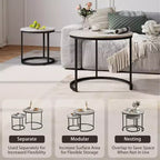 Set di 2 tavolini da caffè rotondi impilabili – Marrone / Grigio / Bianco / Giallo