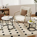Set di 2 tavolini da caffè rotondi impilabili – Marrone / Grigio / Bianco / Giallo