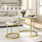 Set di 2 tavolini da caffè rotondi impilabili – Marrone / Grigio / Bianco / Giallo