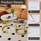 Set di 2 tavolini da caffè rotondi impilabili – Marrone / Grigio / Bianco / Giallo
