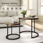 Set di 2 tavolini da caffè rotondi impilabili – Marrone / Grigio / Bianco / Giallo