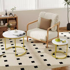 Set di 2 tavolini da caffè rotondi impilabili – Marrone / Grigio / Bianco / Giallo