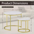 Set di 2 tavolini da caffè rotondi impilabili – Marrone / Grigio / Bianco / Giallo