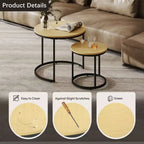 Set di 2 tavolini da caffè rotondi impilabili – Marrone / Grigio / Bianco / Giallo