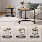 Set di 2 tavolini da caffè rotondi impilabili – Marrone / Grigio / Bianco / Giallo