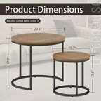 Set di 2 tavolini da caffè rotondi impilabili – Marrone / Grigio / Bianco / Giallo