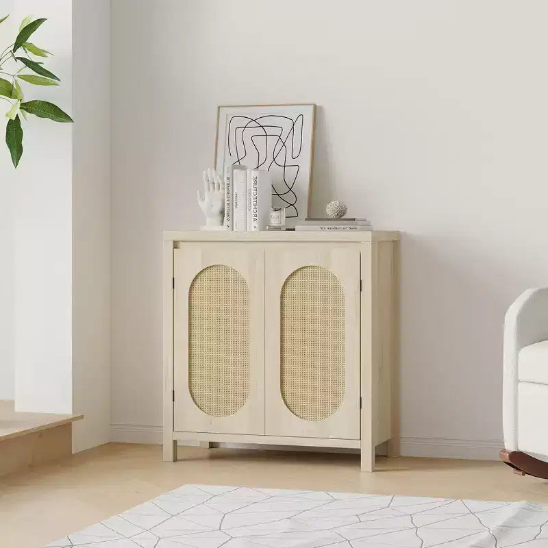 Credenza a 2 ante in Rattan Bianco — Stile Moderno, Utente Singolo