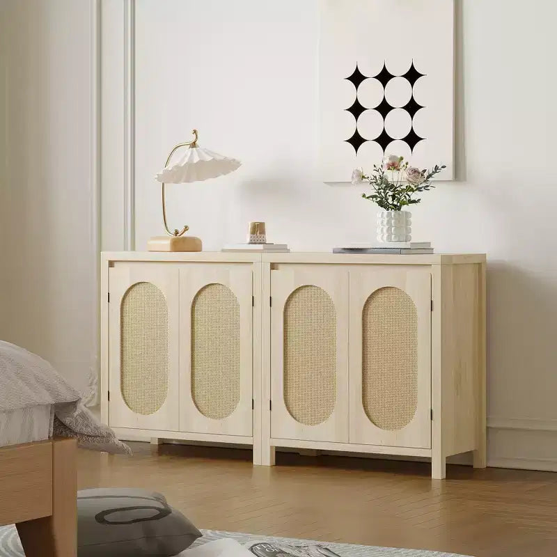 Credenza a 2 ante in Rattan Bianco — Stile Moderno, Utente Singolo