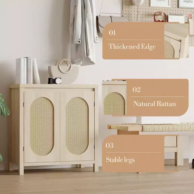 Credenza a 2 ante in Rattan Bianco — Stile Moderno, Utente Singolo