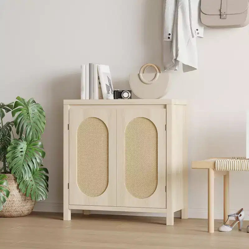 Credenza a 2 ante in Rattan Bianco — Stile Moderno, Utente Singolo
