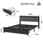 Struttura letto matrimoniale queen size imbottita in velluto grigio scuro per 2 persone