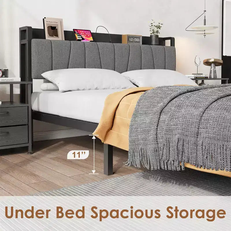 Struttura letto matrimoniale queen size imbottita in velluto grigio scuro per 2 persone