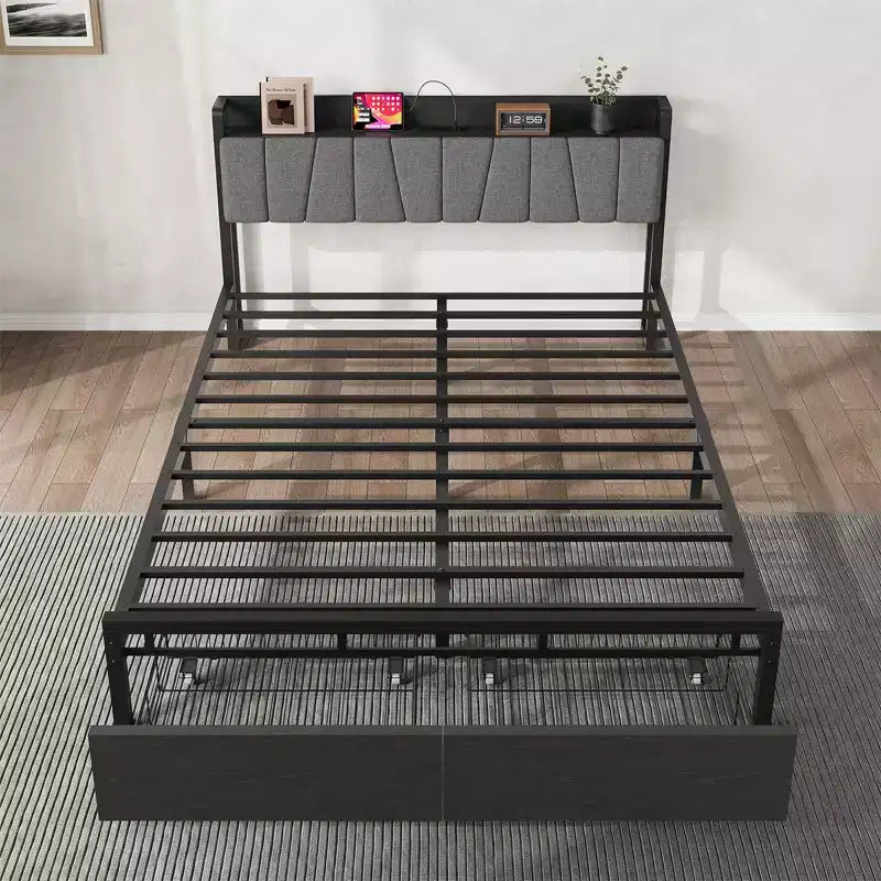 Struttura letto matrimoniale queen size imbottita in velluto grigio scuro per 2 persone
