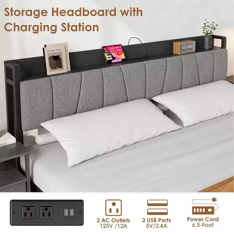 Struttura letto matrimoniale queen size imbottita in velluto grigio scuro per 2 persone