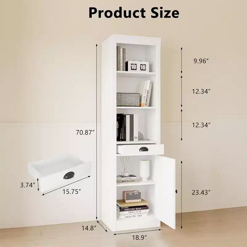 Libreria bianca alta 180 cm con armadietto, 6 ripiani, confezione da 2