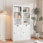 Libreria bianca alta 180 cm con armadietto, 6 ripiani, confezione da 2