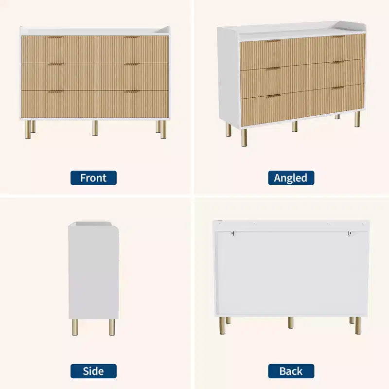 Legno Naturale, Stile Scanalato, Cassettiera Doppia a 6 Cassetti, per 1–2 Utenti