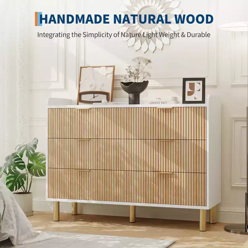 Legno Naturale, Stile Scanalato, Cassettiera Doppia a 6 Cassetti, per 1–2 Utenti