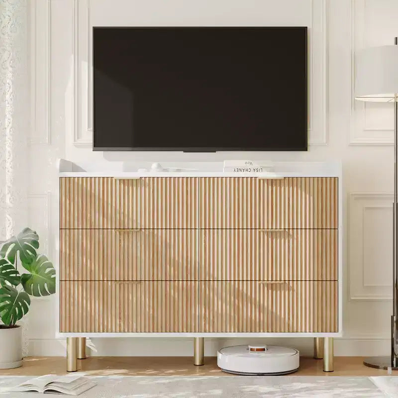 Legno Naturale, Stile Scanalato, Cassettiera Doppia a 6 Cassetti, per 1–2 Utenti
