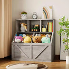 Libreria portagiochi per bambini — Blu / Marrone / Grigio / Bianco, Ripiano aperto + Contenitore, Per 1 bambino