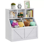 Libreria portagiochi per bambini — Blu / Marrone / Grigio / Bianco, Ripiano aperto + Contenitore, Per 1 bambino