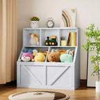 Libreria portagiochi per bambini — Blu / Marrone / Grigio / Bianco, Ripiano aperto + Contenitore, Per 1 bambino