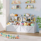Libreria portagiochi per bambini — Blu / Marrone / Grigio / Bianco, Ripiano aperto + Contenitore, Per 1 bambino