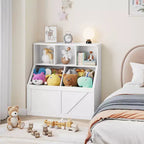 Libreria portagiochi per bambini — Blu / Marrone / Grigio / Bianco, Ripiano aperto + Contenitore, Per 1 bambino