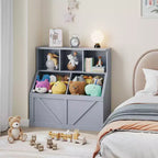 Libreria portagiochi per bambini — Blu / Marrone / Grigio / Bianco, Ripiano aperto + Contenitore, Per 1 bambino