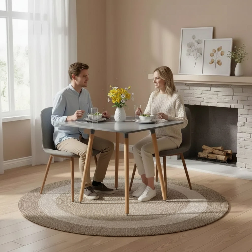 Tavolo da pranzo allungabile quadrato beige e grigio, 3 posti a sedere