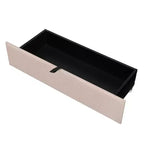 Letto a piattaforma in lino beige/grigio full/queen con testiera portaoggetti, letto estraibile, 2 cassetti e porte USB