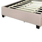 Letto a piattaforma in lino beige/grigio full/queen con testiera portaoggetti, letto estraibile, 2 cassetti e porte USB