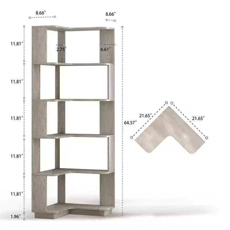 Scaffale angolare a 6 ripiani, multicolore, ripiani aperti, montaggio a 1 persona