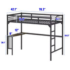 Letto a soppalco singolo in metallo nero con scrivania