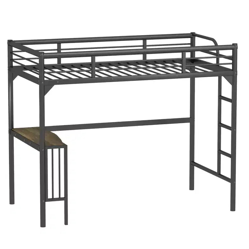 Letto a soppalco singolo in metallo nero con scrivania