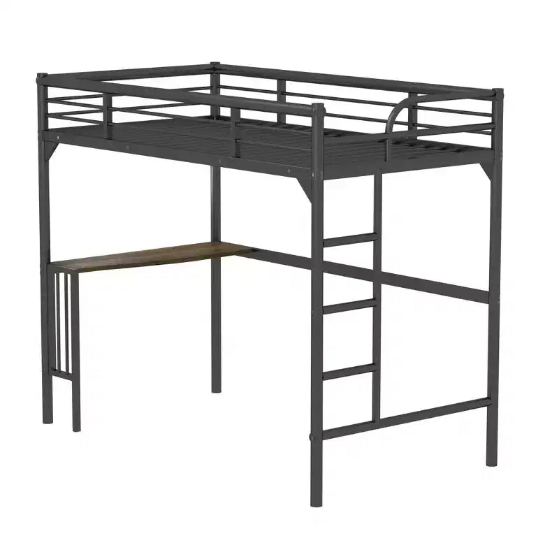 Letto a soppalco singolo in metallo nero con scrivania