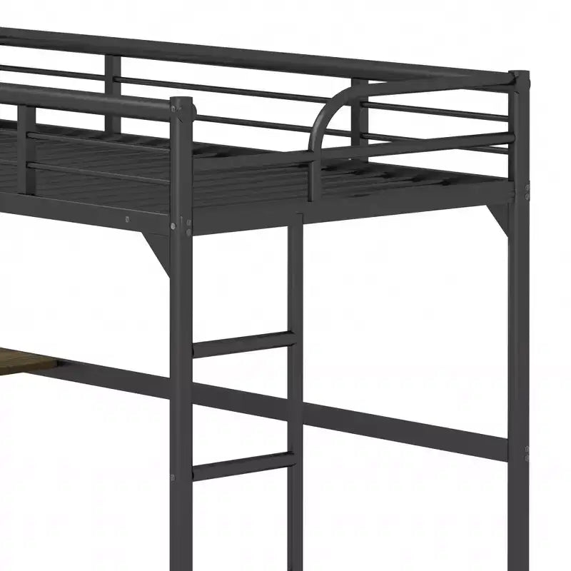 Letto a soppalco singolo in metallo nero con scrivania