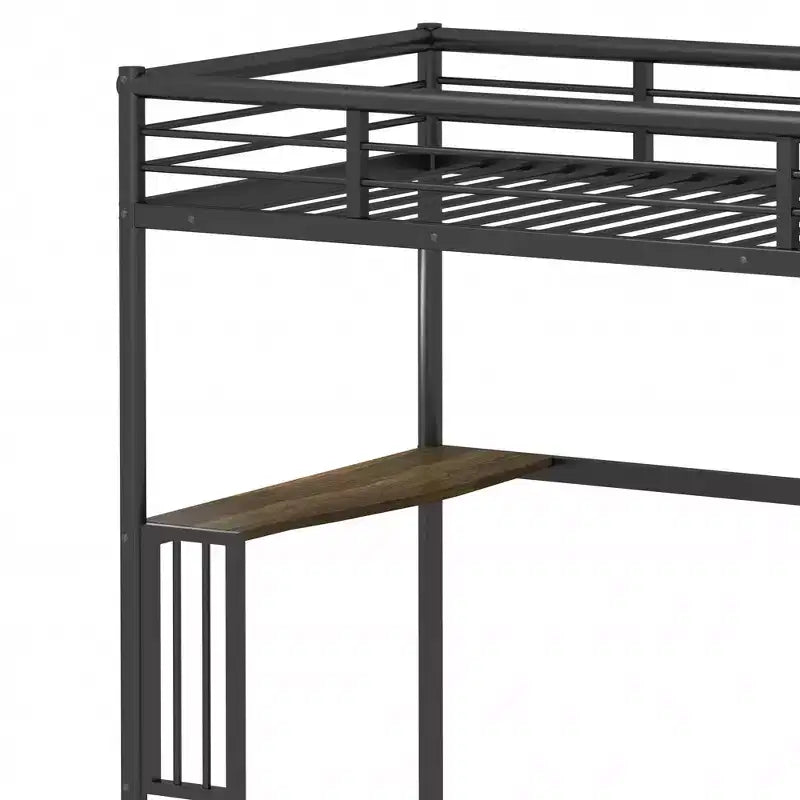 Letto a soppalco singolo in metallo nero con scrivania