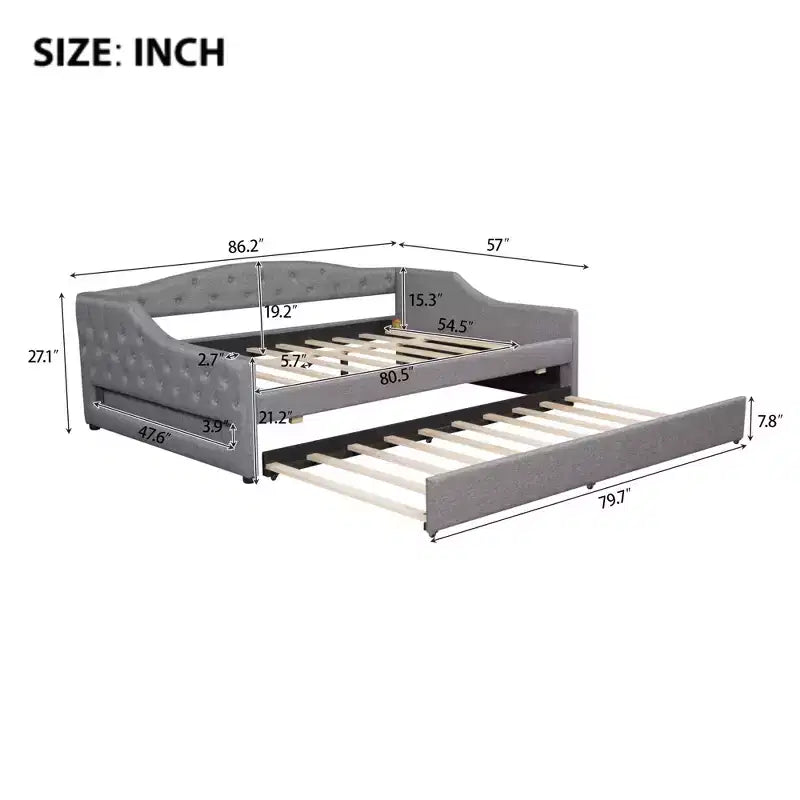 Lettino da Giorno a LED Imbottito in Lino Grigio con Letto Estraibile, Adatto a 2