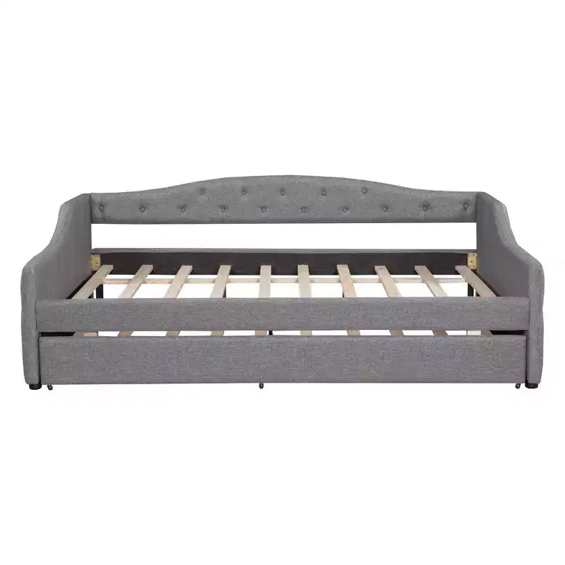 Lettino da Giorno a LED Imbottito in Lino Grigio con Letto Estraibile, Adatto a 2